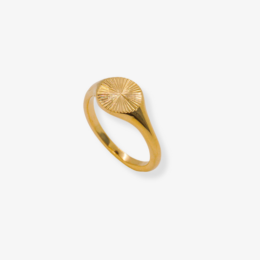 Orla Ring – Minimalist gold signet ring on white background by Luzza Studio
