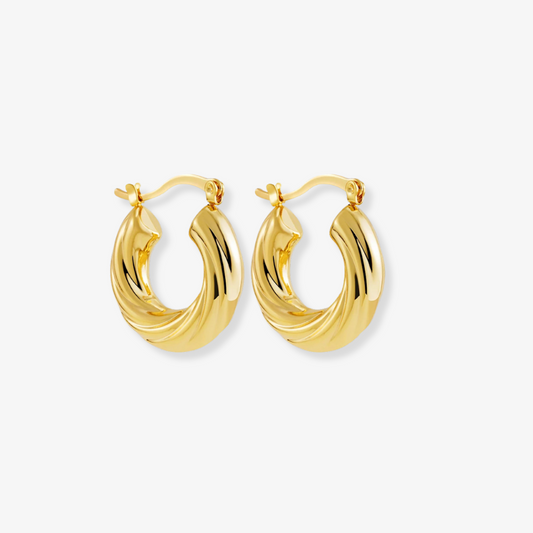 Gold hoop earrings on a white background